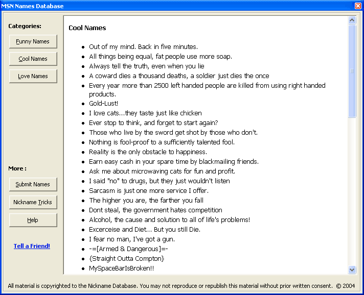 MSN Names Database Screenshot